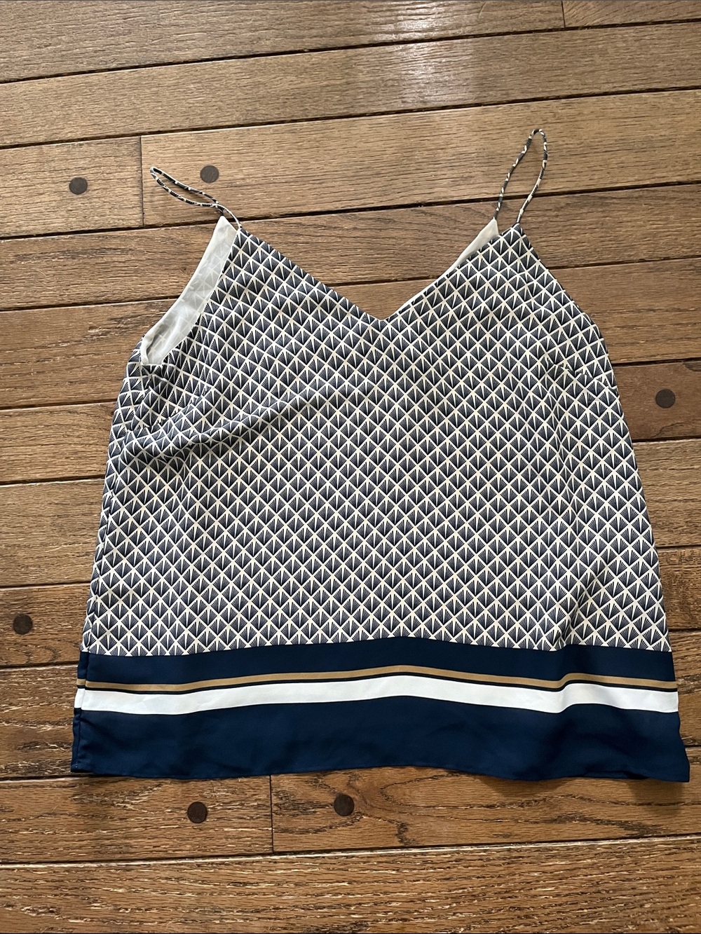 H&M Navy and White Geometric V-Neck Strappy Camisole with Contrast Hem